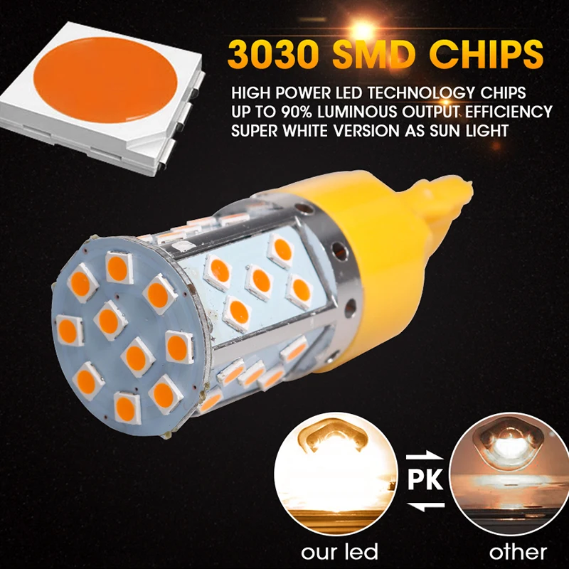 Roadot T20 7440 3030 35SMD нет Hyper Flash Canbus W21W желтый люсис привело para Авто поворотники для