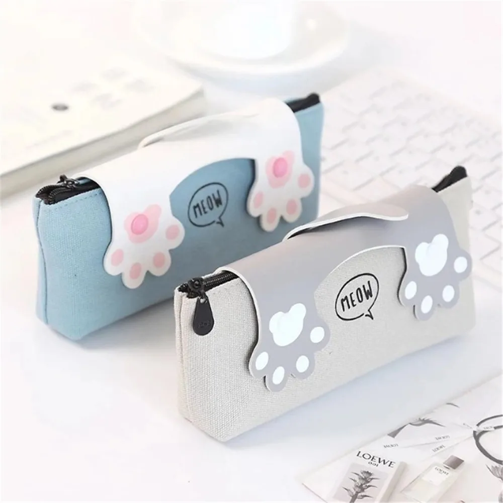 

Cartoon Kawaii Cat Claw Pencil Case Fabric School Supplies Stationery Gift Pen Box Holder Zipper Snap Bag For Students New 1PC