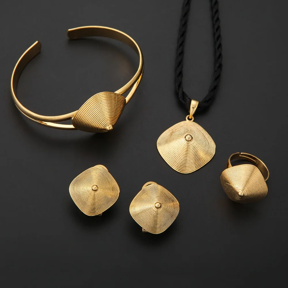 Комплекты ювелирных украшений из эфиопской кожи 24 К золотой цвет комплект