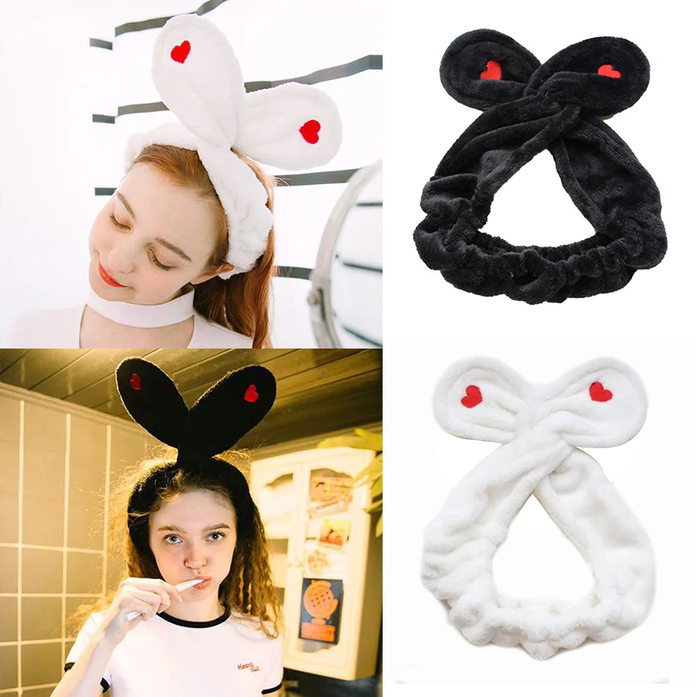 

Women Embroidery Rabbit Ears Comfortable Wash Face Bathe Hair Holder Makeup Elastic Headband Girls Hairbands Hair Accessories