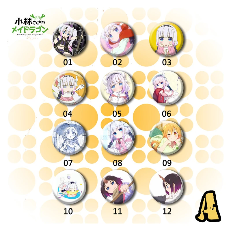 12 шт./компл. полный комплект 58 мм значок аниме kobayashi san chi no maid dragon kanna kamui милая