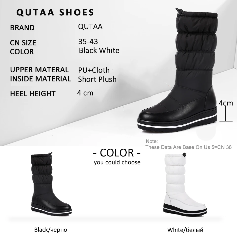

QUTAA 2020 Snow Boots Female Winter Warm Plus Plush Elastic Band Round Toe Thick Bottom PU Leather Down Mid Calf Boots Size35-43