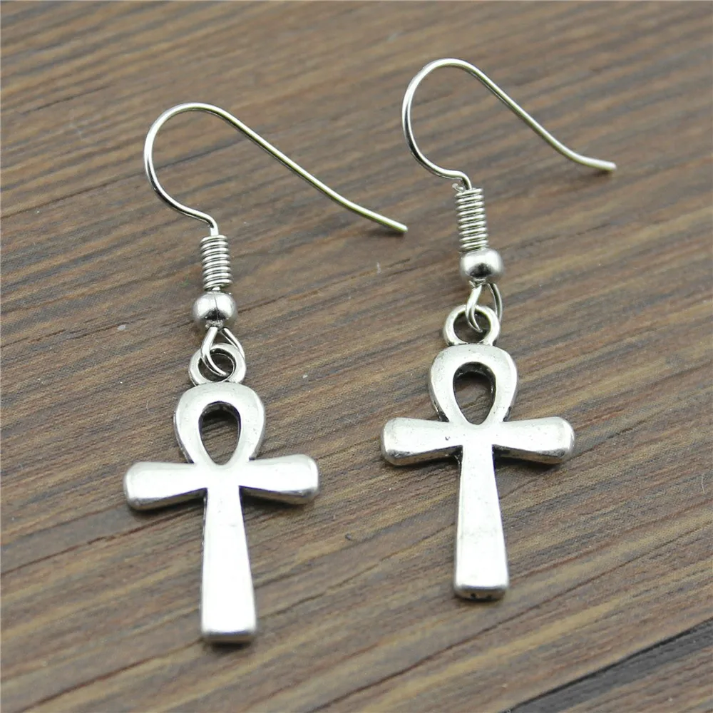 

Vintage Handmade Simple Design 22x13mm Ankh Cross Charms Drop Earrings Jewelry Gift For Women