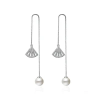 925 sterling silver new design pearl shiny zircon long drop earrings for women jewelry gift 2018 hot sale whlesale drop shipping