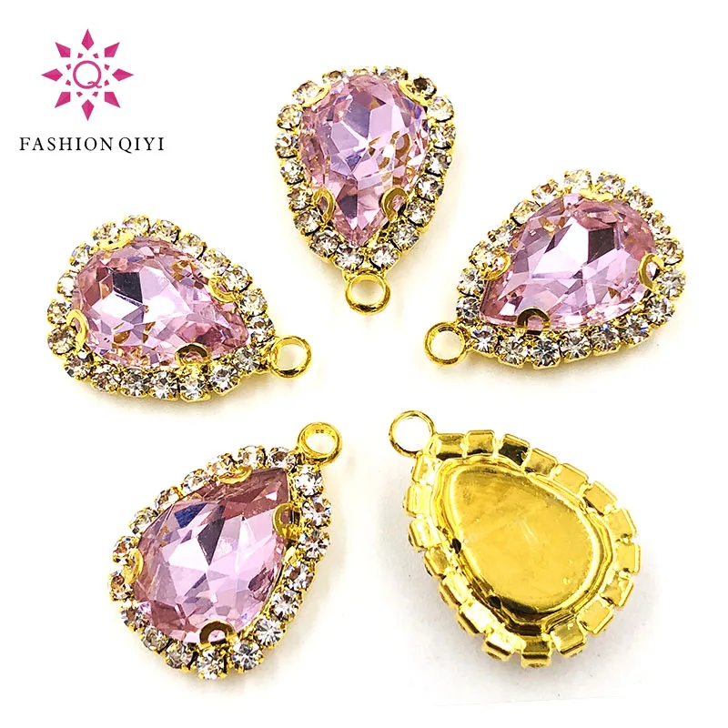 10 шт./упаковка 10x14mmgold дно розовое каплевидное одно отверстие кристаллическая Кнопка Высокое качество пришить стразы diyClothing аксессуары