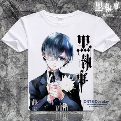 Аниме Черный дворецкий футболки Ciel Phantomhive Забавные футболки Себастиан Микаэлис с коротким рукавом печати Топы Футболка с Элизабет - Цвет: 9
