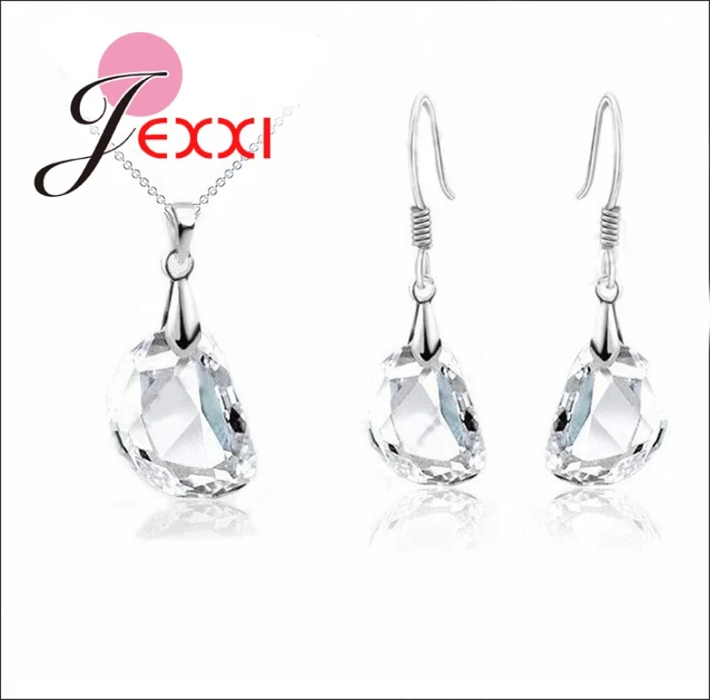 

Clear CZ Jewely Sets White Crystal Wedding Engagement 925 Sterling Silver Earring Pendant Necklace Women Party Gift