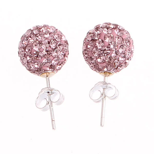 Серьги пусеты SSCE008M разноцветные 10 мм с кристаллами из стерлингового серебра 925