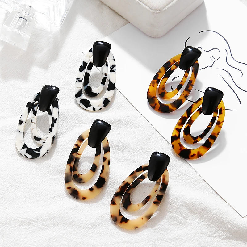2020 Модные Винтажные леопардовые Висячие серьги для женщин геометрические