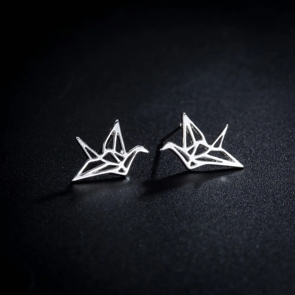 Jisensp Korean Fashion Wild Origami Crane Earrings for Women Bird Stainless Steel Jewelry Animal Earings 2019 oorbellen | Украшения и