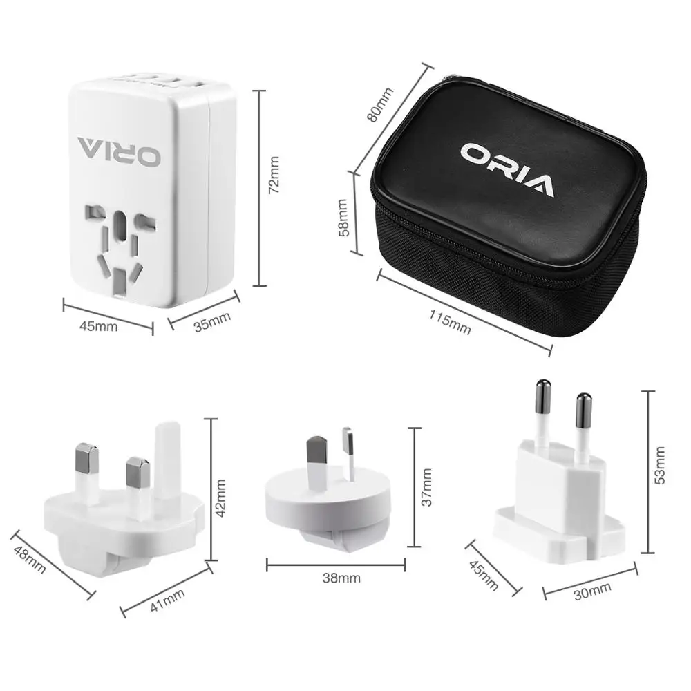 Настенный Электрический адаптер ORIA универсальный питания 4 USB с вилками для