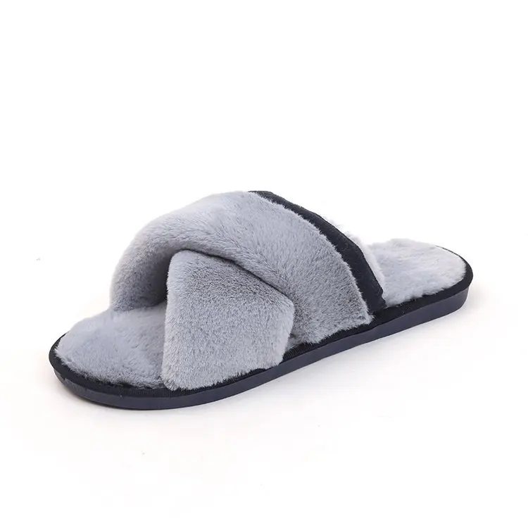 COOTELILI Women Plush House Slippers with Soft Fur Fashion Winter Warm Shoes Woman Slip on Flats Female Slides Black Pink 41 - Цвет: Серый