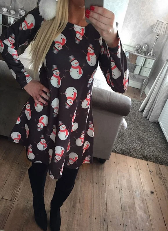 01 Black Snowman 5XL, платье с рождественской елкой, Сантой, снеговиком, женские осенние Мини платья с длинным рукавом, повседневные, новогодние, праздничные, семейные, вечерние платья, Vestido - Цвет: 01 Black Snowman