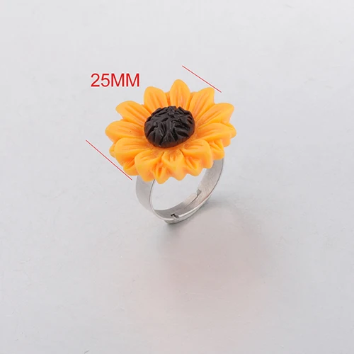 25mm black Fnixtar смола кольцо «Подсолнух» Маленькая ромашка хризантемы регулируемое кольцо из нержавеющей стали для женщин 10 шт./лот - Цвет основного камня: 25mm black