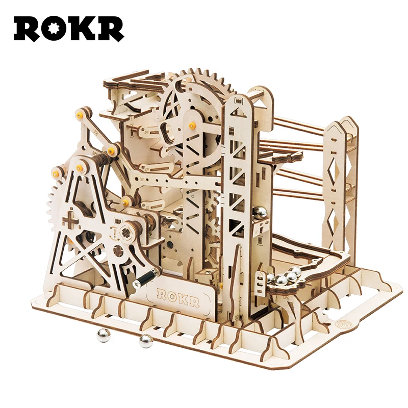 ROKR DIY мраморная игра 3D деревянная головоломка Шестерня привод Лифт модель американских горок Строительный набор игрушки для детей и взрослых LG503