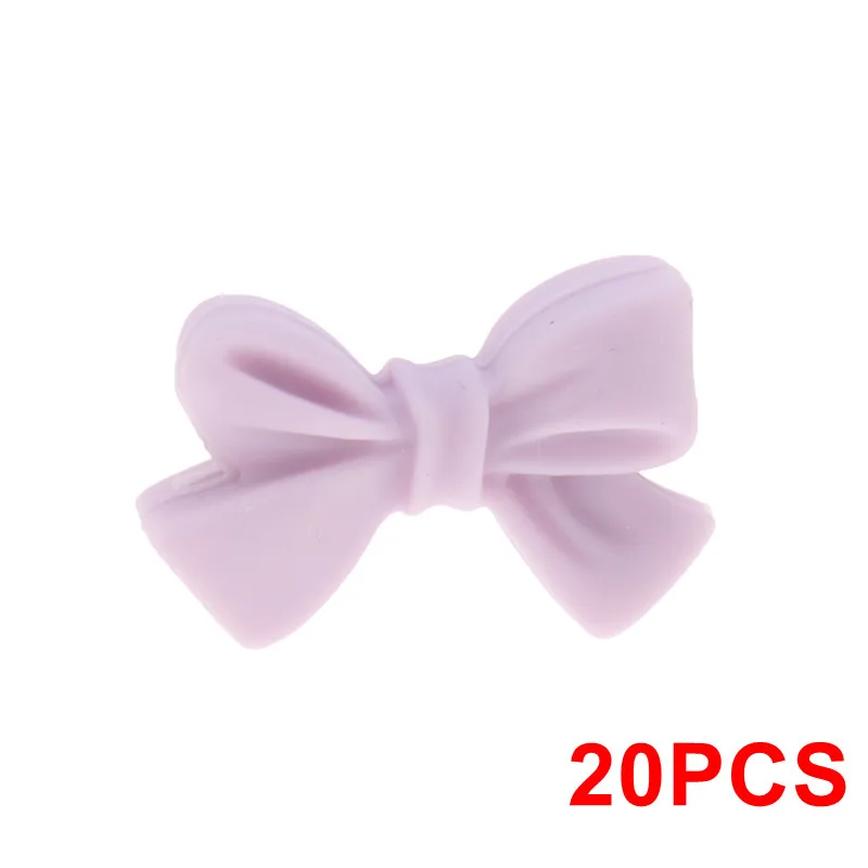 Bow-Lilac Purple 20 шт силиконовый Прорезыватель для зубов в форме единорога из бисера, животное, Bpa бесплатно, Детские Прорезыватели, ожерелье, сделай сам, ювелирное изделие, Детская соска, цепь, игрушка для душа, коала, лиса - Цвет: Bow-Lilac Purple
