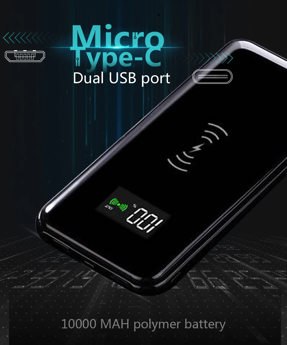 NOHON QI Беспроводное быстрое зарядное устройство с двумя usb-портами для iPhone, samsung, LG, универсальный внешний аккумулятор, 10000 мА/ч, точный дисплей электричества