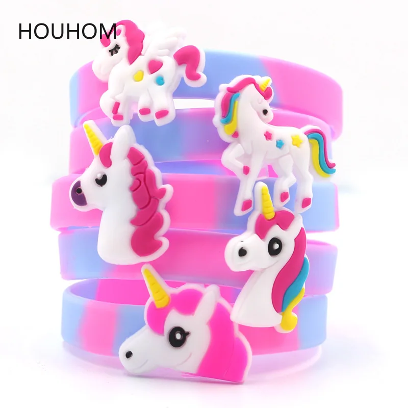 

10pcs Rainbow Unicorn Party Unicornio Rubber Bangle Bracelet Unicorn Birthday Party Decorations Kids Baby Shower Decorations
