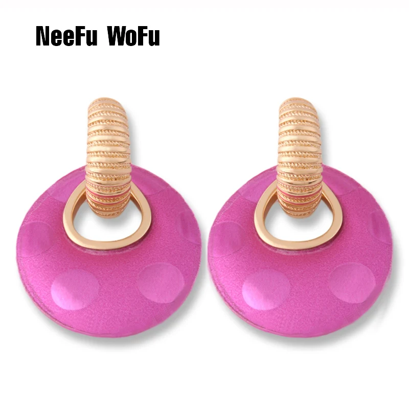 

NeeFu WoFu Flash Leather Earring brand Oorbellen Printed copper rings for women orecchini Ear femme Large Brinco