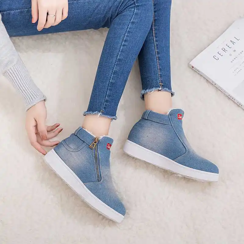 New Winter Shoes Women Denim Ankle Boots Classic Zipper Snow Warm Plush Thickening Flat for Zapatos Mujer Dropship | Обувь