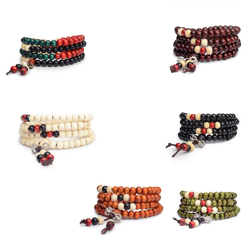 Модные браслеты из натуральных 6 мм бусин из палисандра розового цвета 108 бус Будды для мужчин и женщин, длинный браслет, религиозный подарок, оптовая Тибетская ювелирная продукция.