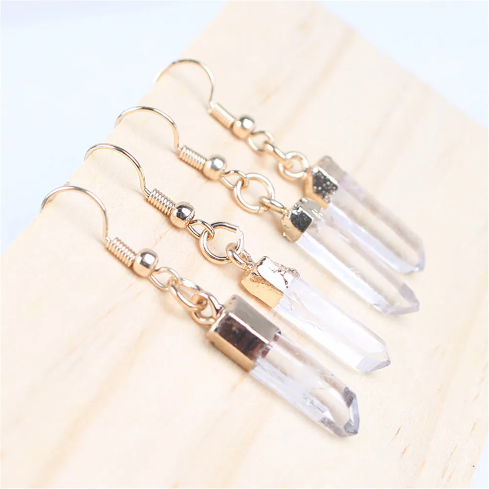 1 Pair Natural Gold Plated Selenite Crystal Blade Earrings Fashion Elongated White Wand |
