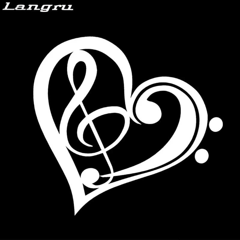 Langru Bass Treble Clef Heart виниловая наклейка на окно автомобиля для стенок бампера Love Music