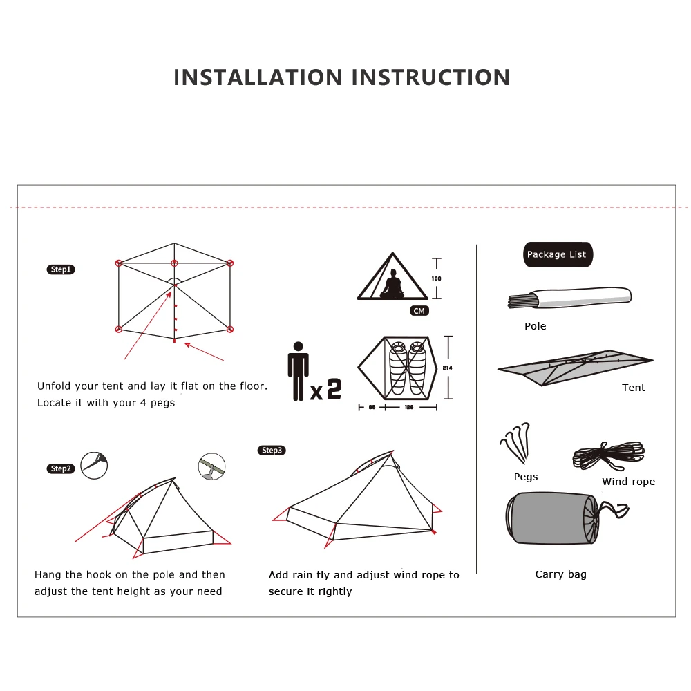 Двухместная туристическая палатка 20D один слой на 2 человек 3 сезона для кемпинга