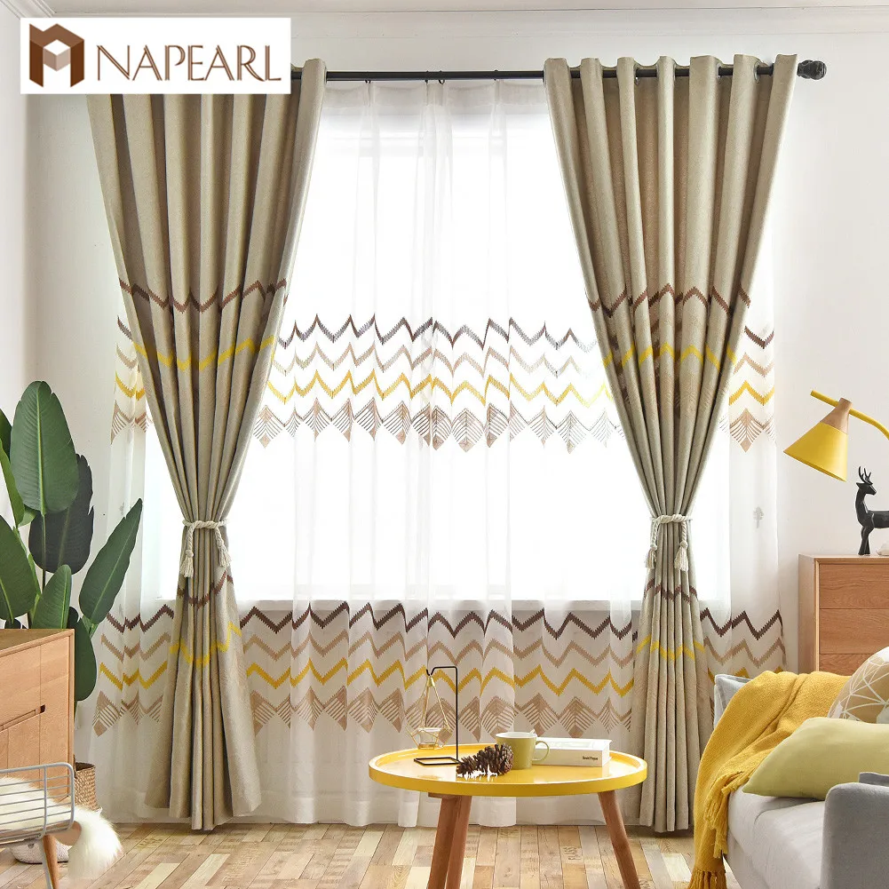 NAPEARL 1 шт. волнистые шторы Полосатый жаккардовый дизайн капля универсальные тюль