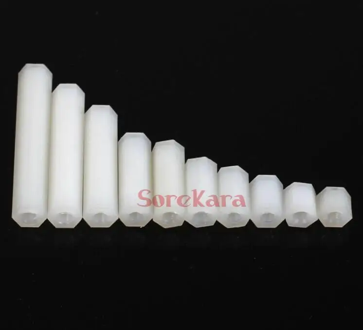 Упаковка 50 М3*0,5/М4 *, длина 6 мм-35 мм, шестигранные нейлоновые двойные прокладки с резьбой