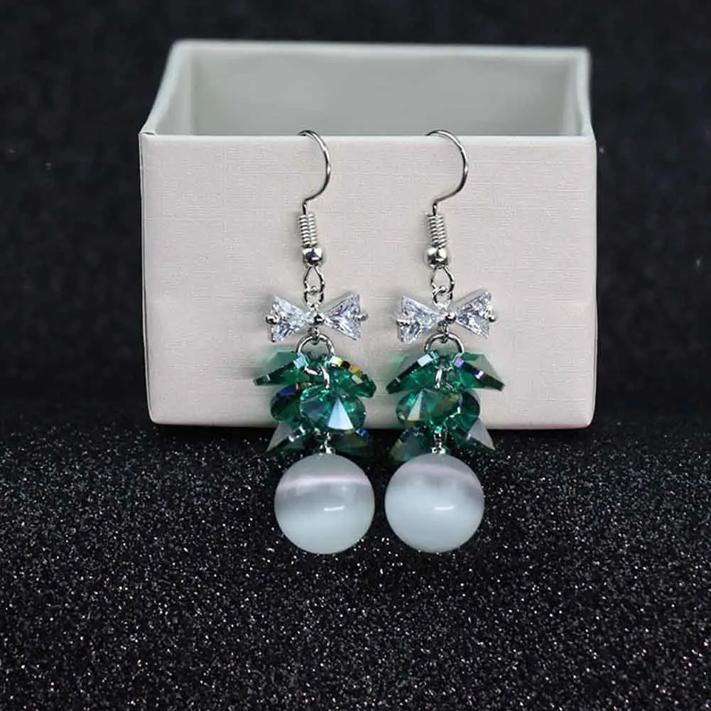 1 пара женские свисающие серьги кристалл бант циркон опал ювелирные изделия