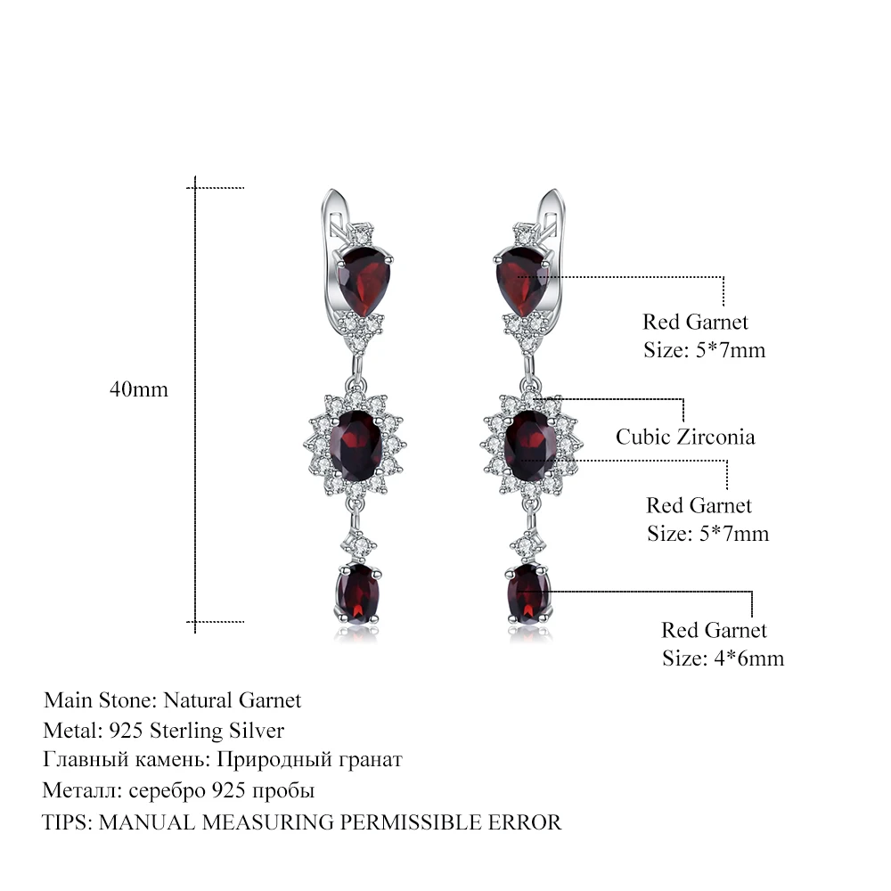 GEM'S BALLET 4.88Ct натуральный красный гранат драгоценный камень Винтажные висячие серьги 925 пробы серебряные цветочные серьги для женщин хорошее ювелирное изделие