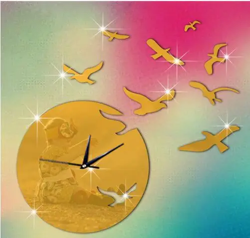 3d зеркало Чайка Настенные часы номер серебро акриловые настенные наклейки саат