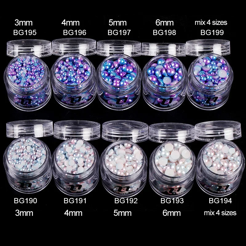 Blueness 1Box Half Round Pearl 10ml 2 Colors Mixed 4 Sizes Colorful Rhinestones For Nail Art Decorations UV Gel Accessories | Красота и