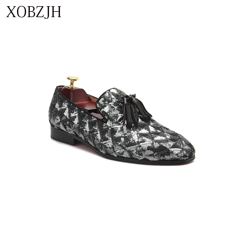 XOBZJH Fashion Business Dress Men Shoes 2019 New Sequin Cloth Men'S Suits Wedding Party Slip On Work Gray Big Size | Обувь