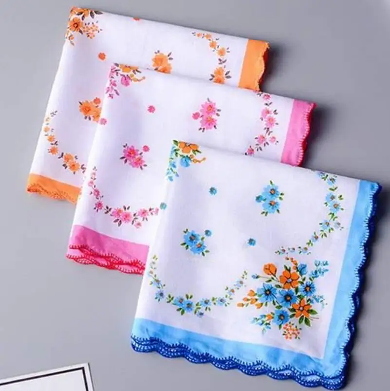 100% хлопок платок дамы Цветочный партия Декор ткань салфетки Винтаж Hanky Оман