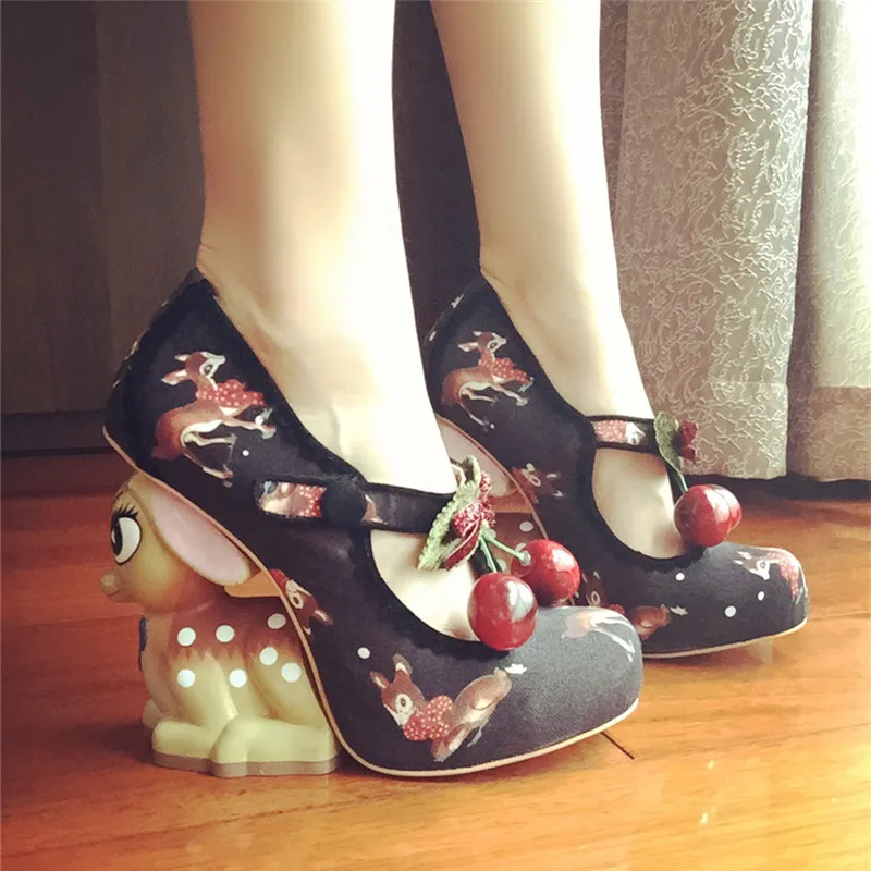 Женские туфли лодочки на высоком каблуке платформе с оленем шпильке 2021|shoes