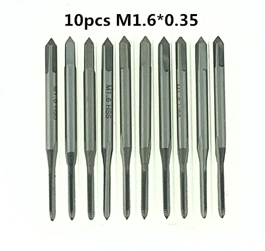 

10 шт. M1.6 * 0,35 станок, винтовой кран из быстрорежущей стали H2, с прямым рифленым винтом, Метрическая пробка, ручное сверло