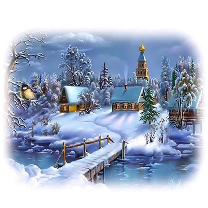 

5D вполне просверленных DIY Алмаз Картина мозаика ручной работы зимний пейзаж Вышивка крестиком Смола площади Алмаз комплекты Алмазная вышив...