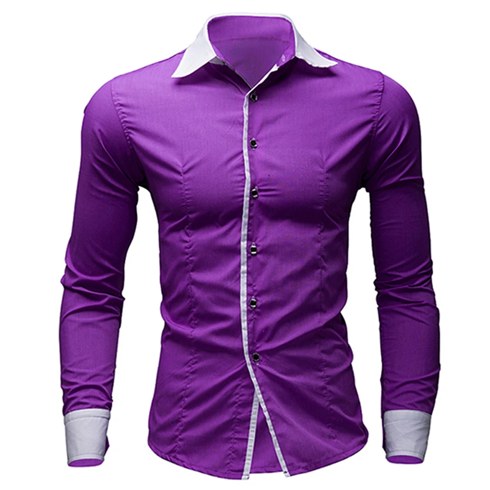 Брендовые новые мужские рубашки повседневные облегающие с длинным рукавом Camisa
