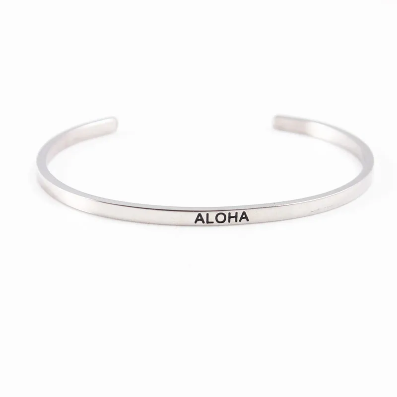 ALOHA Новинка 3,2 мм барный браслет из нержавеющей стали с гравировкой HAKUNA MATATA вдохновляющая Цитата ручная печать браслет с мантрой для женщин - Окраска металла: ALOHA