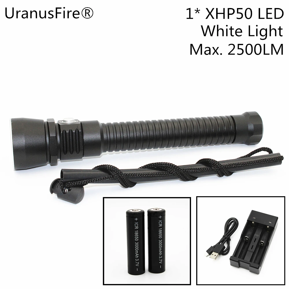 UranusFire XHP50 светодиодный фонарик для дайвинга 2500LM 19 Вт водонепроницаемый фонарь