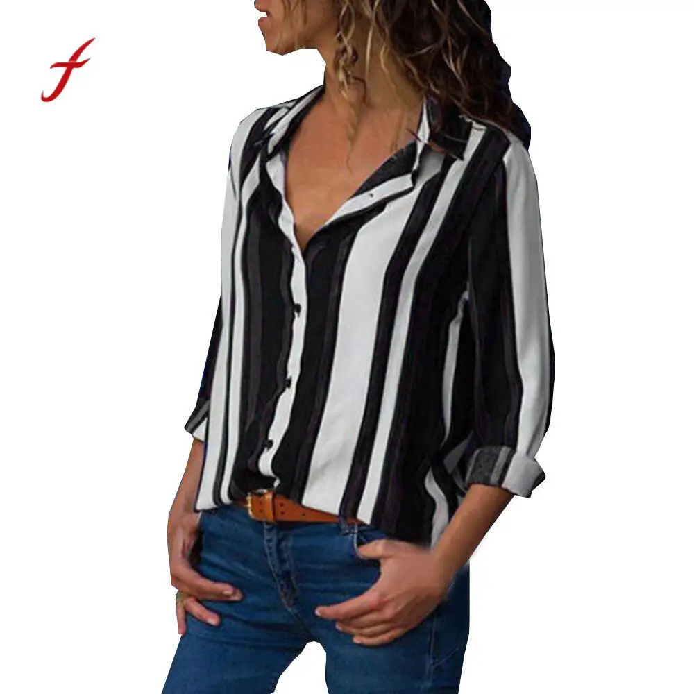 Женская блузка уличная мода тонкая летняя полосатая Женские повседневные