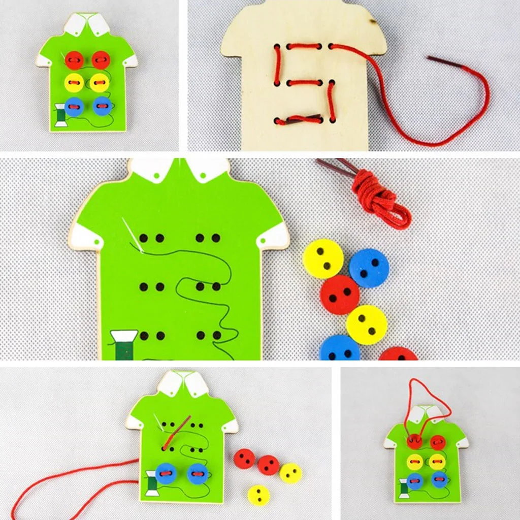 Детские обучающие игрушки Монтессори деревянные бусины с пуговицами для