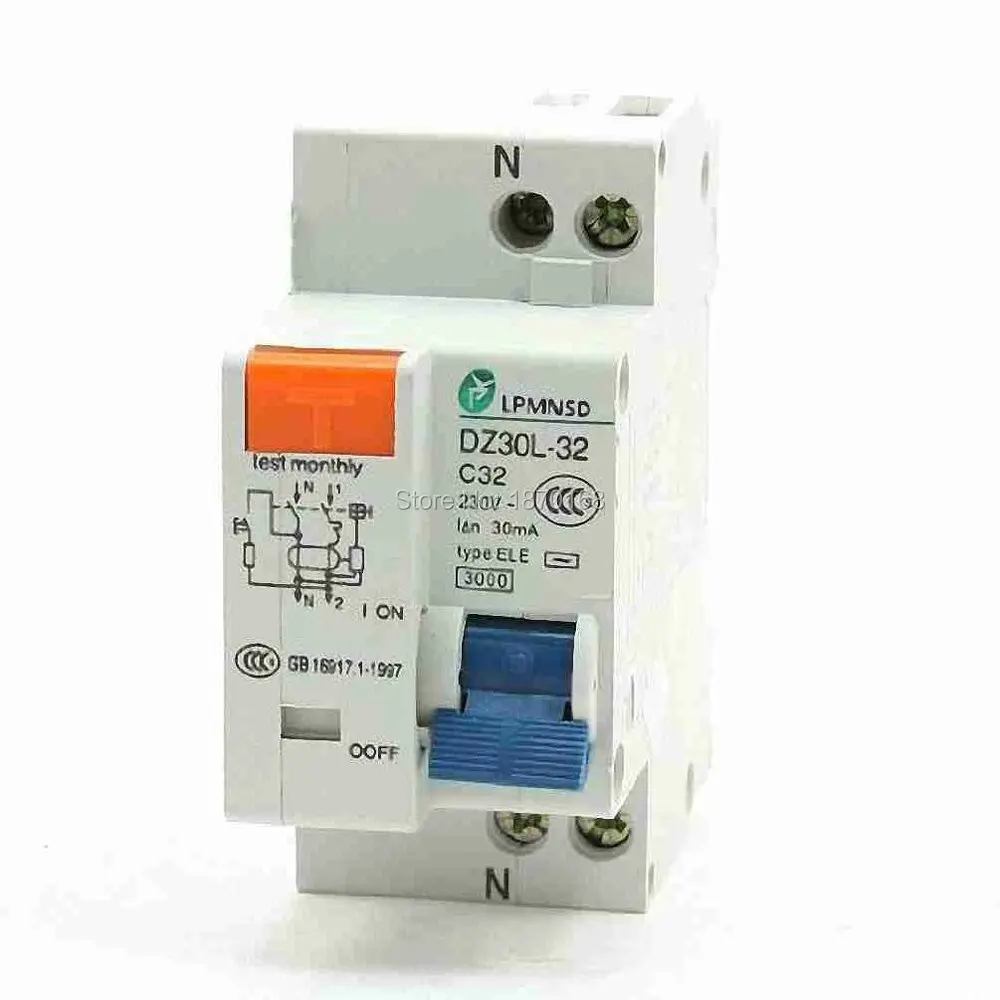 DZ30L 32 32A 1 P + N 230V AC полировка защита от перегрузки elcb размыкатель утечки земли|elcb|pole