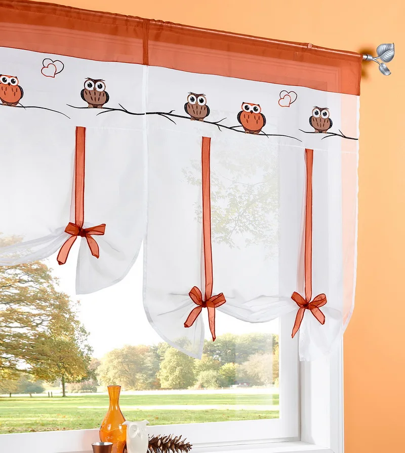 Римские шторы в европейском стиле с вышивкой совы завязки тонкие брендовые