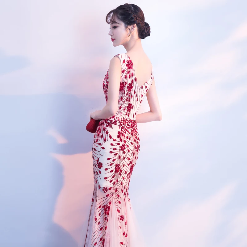 Женское элегантное приталенное платье Ципао в китайском стиле длинное свадебное