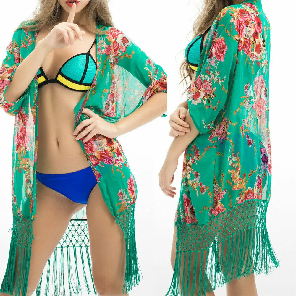 Летний шифоновый женский купальник бикини накидка для пляжа длинное платье