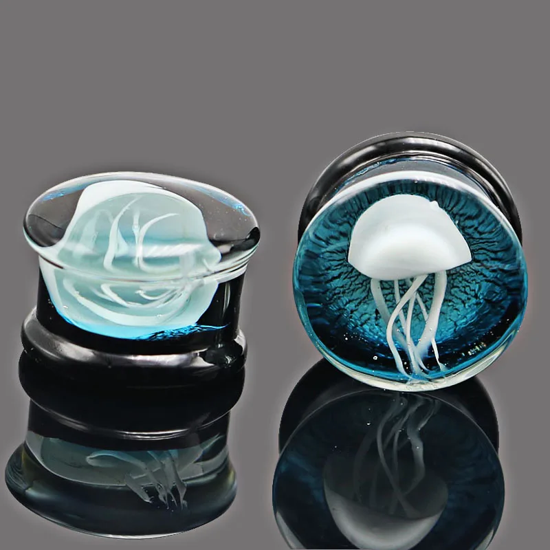 2 шт./лот Медузы стеклянные затычки для ушей и тоннели измерительные серьги