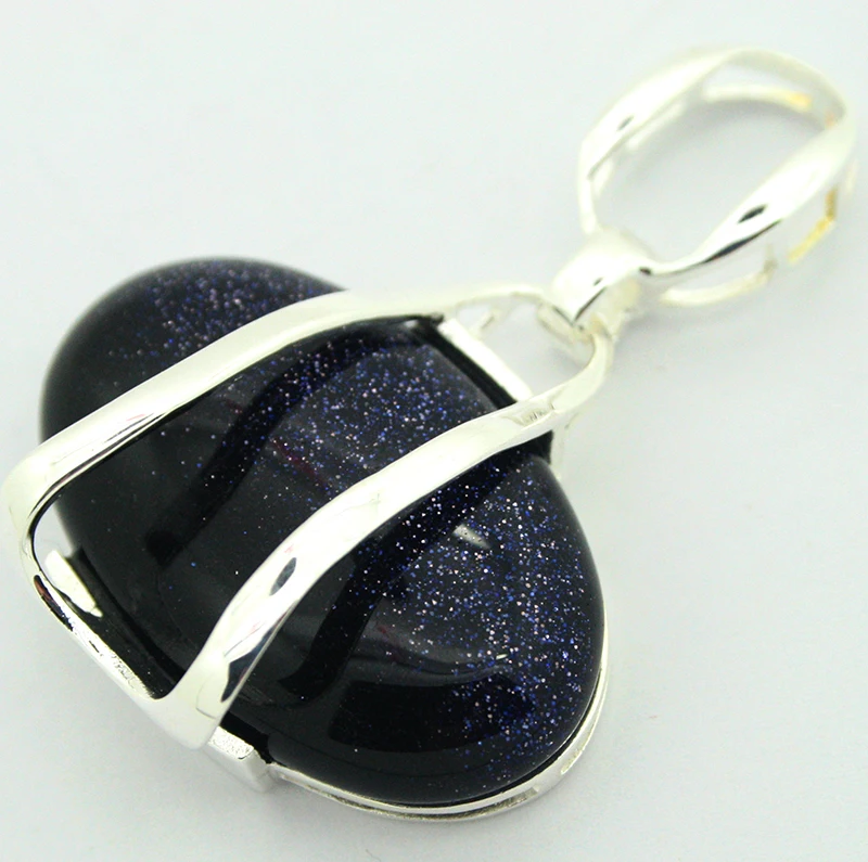 

special design 925 Sterling Silver 48*32mm Natural Blue Sandjade Pendant
